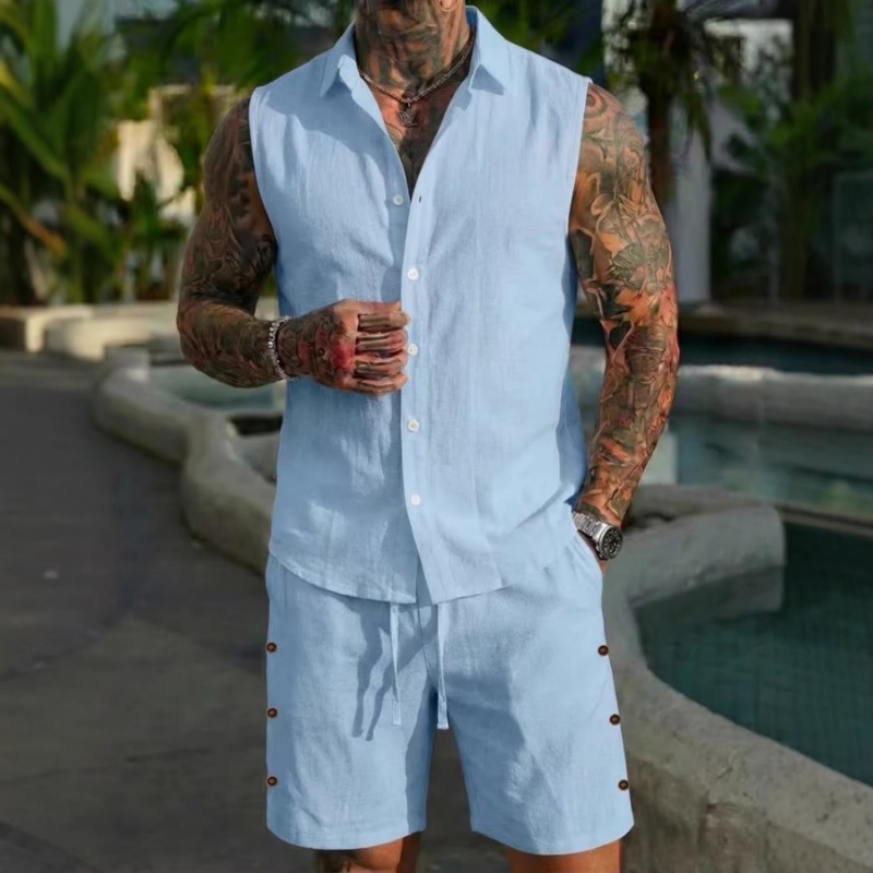 Linen Shorts Men - Мужской комплект из 2 предметов: льняная
