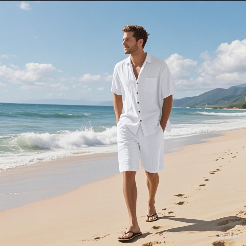 Linen Shorts Men - Мужской комплект из льняной смесовой ткани: