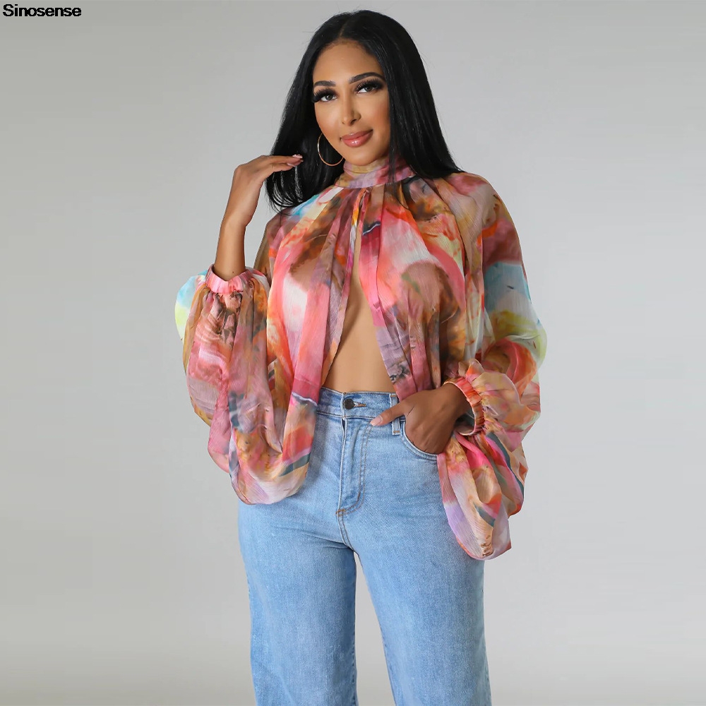Tie Front Shirt - Женские шифоновые блузки Сексуальные прозрачные спереди