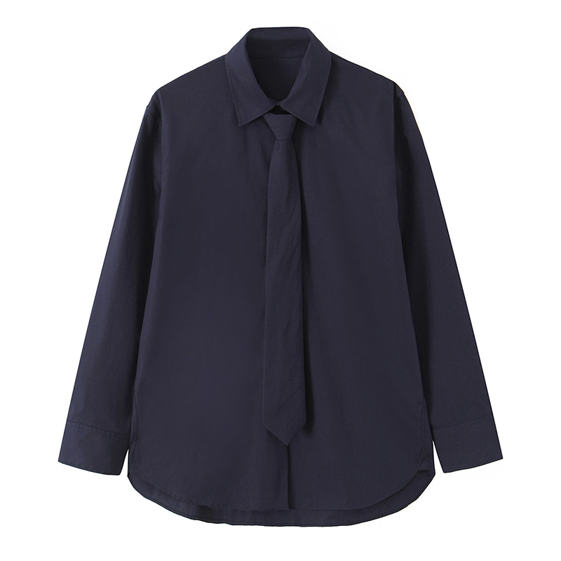 Tie Front Shirt - Willshela женская мода с галстуком темно-синяя