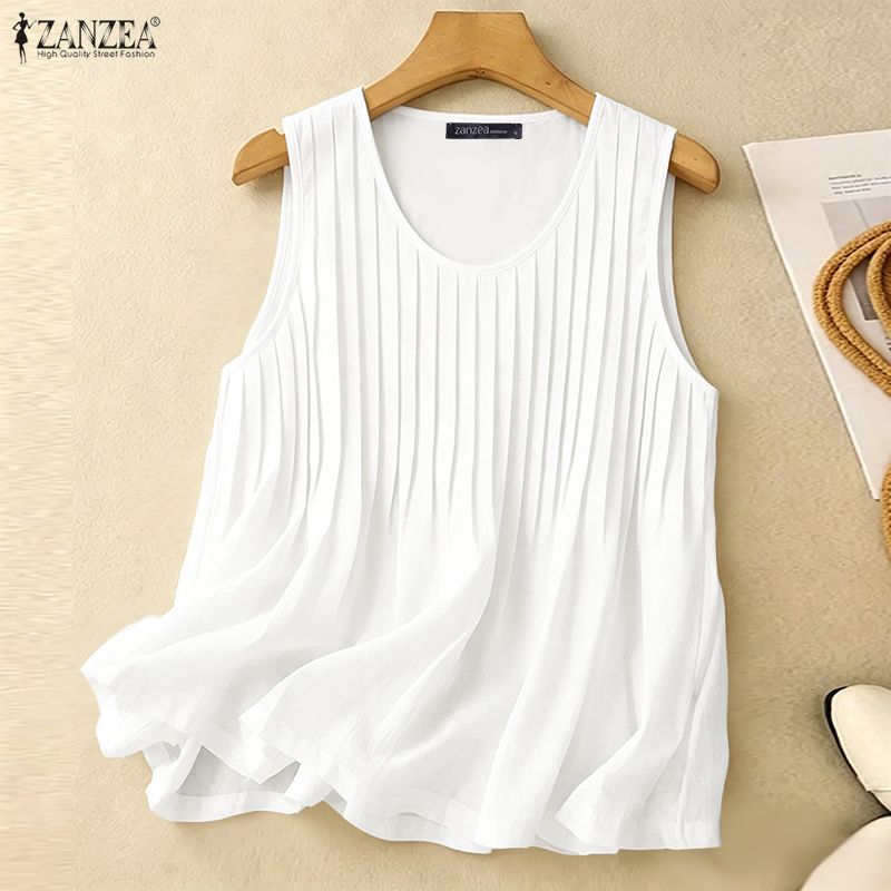 Summer Clothing Plus Size Women - Женская летняя майка ZANZEA с плиссировкой,