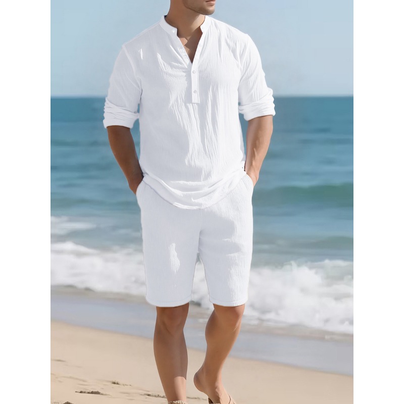 Linen Shorts Men - Мужской белый комплект из льняной смеси: