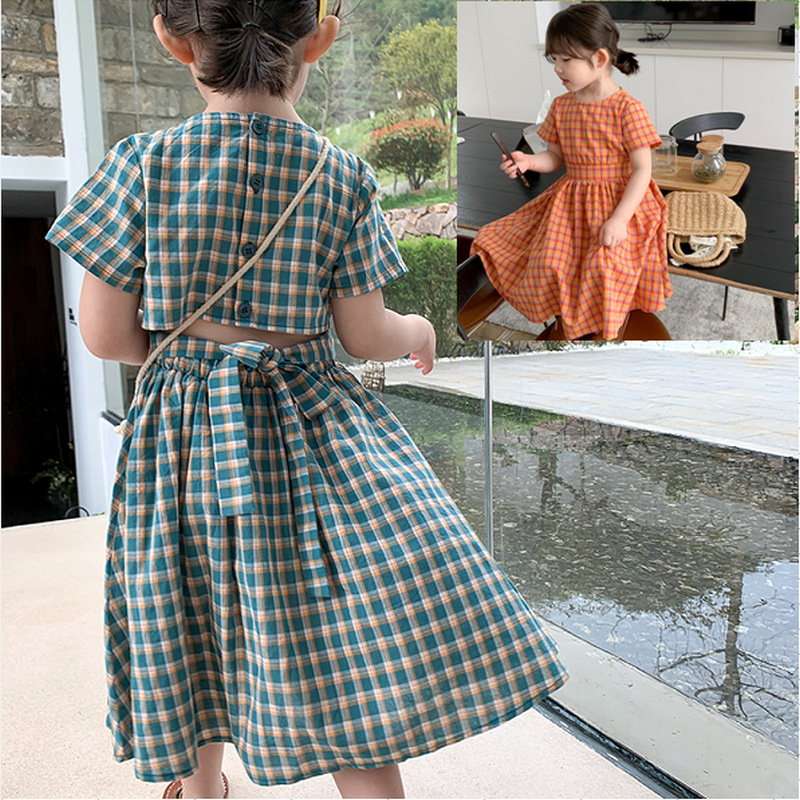 Summer Loving Kids Clothing - Летнее повседневное хлопковое клетчатое однобортное платье