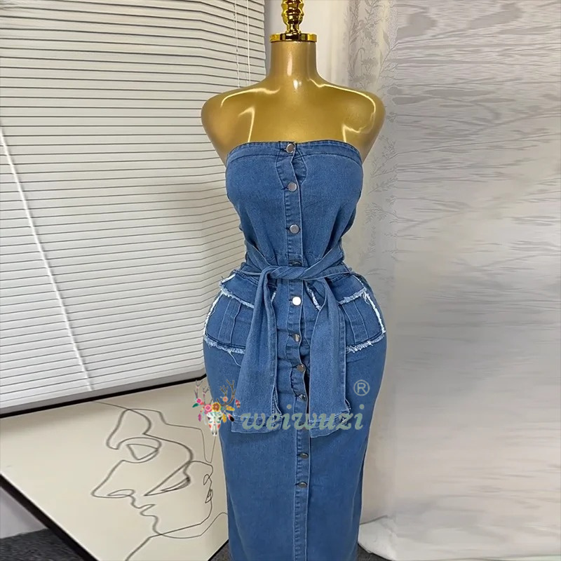 Summer Clothing Y2K - Женское джинсовое платье без бретелек в