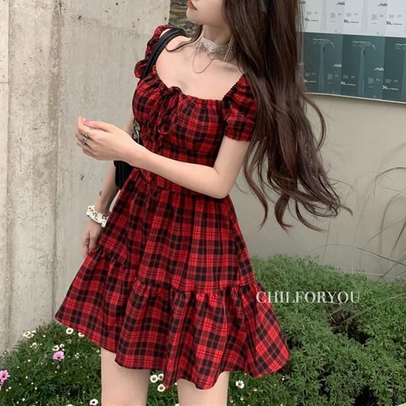 Красное клетчатое мини-платье, – обзор и цена Summer Clothing Drawing