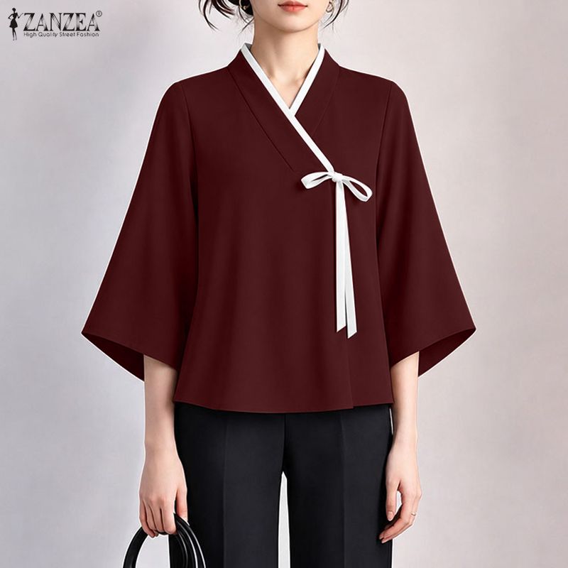 Женская блузка ZANZEA в китайс – обзор и цена Tie Front Shirt