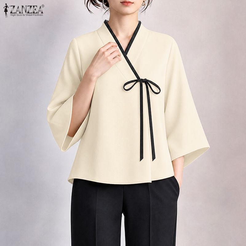 Женская блузка ZANZEA в китайс – обзор и цена Tie Front Shirt