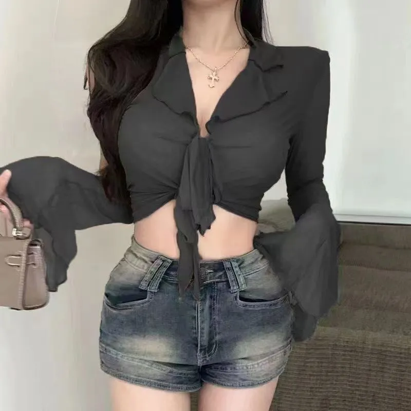 Женская сексуальная прозрачная – обзор и цена Tie Front Shirt